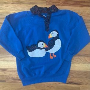 VINTAGE Alaskan Puffin Appliqué Graphic Collared Sweatshirt